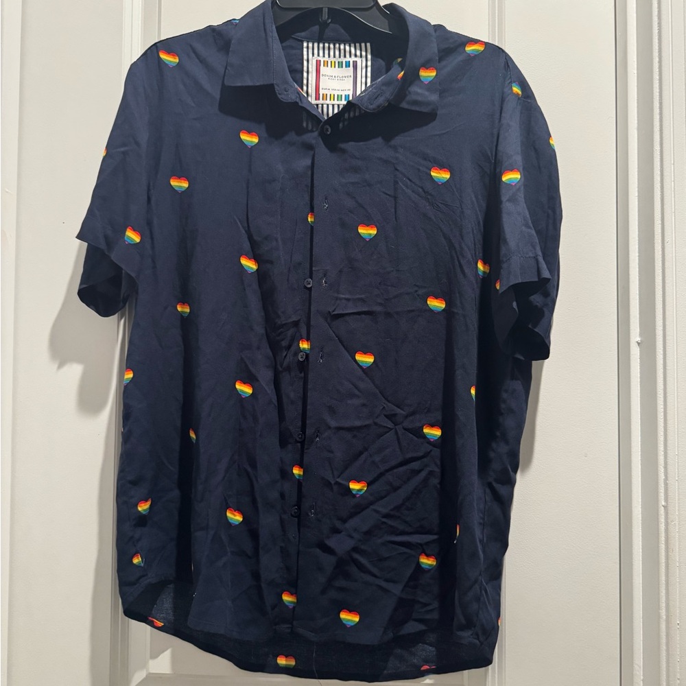 Denim & Flower Dark Blue Shirt with Colorful Accents